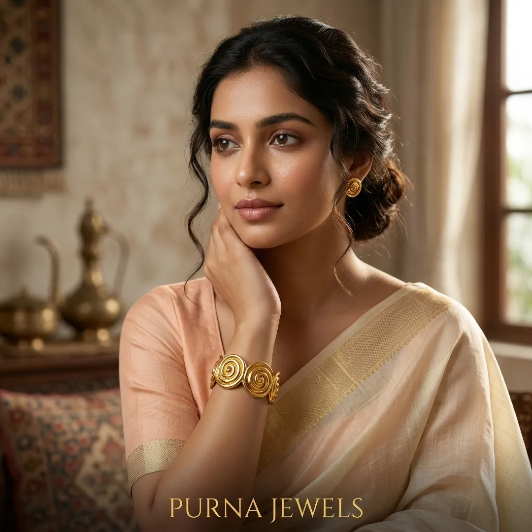 Gold Spiral Cuff Bracelet - Designer Party Wear Statement Jewellery