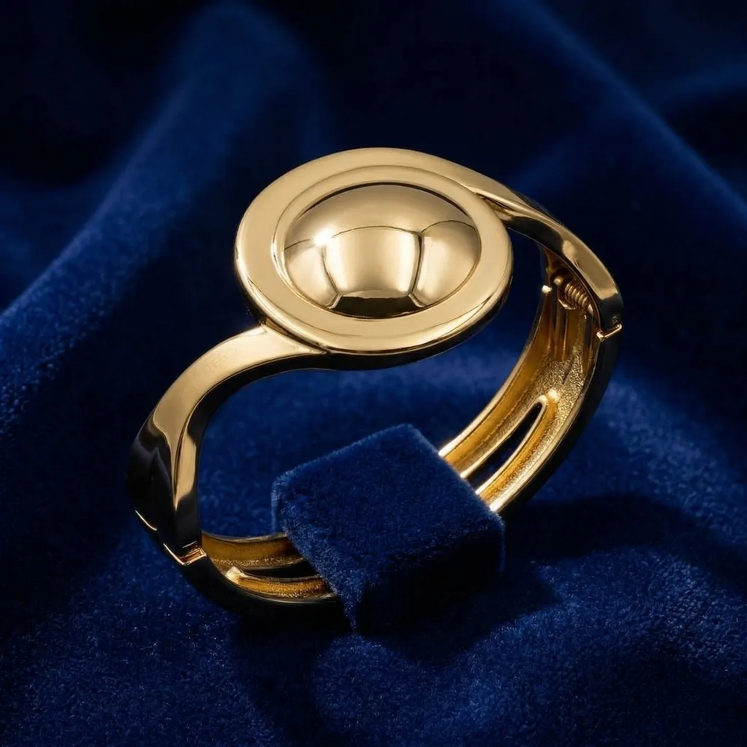 Gold Plated Oval Statement Cuff Bracelet - Designer Party Wear Jewellery