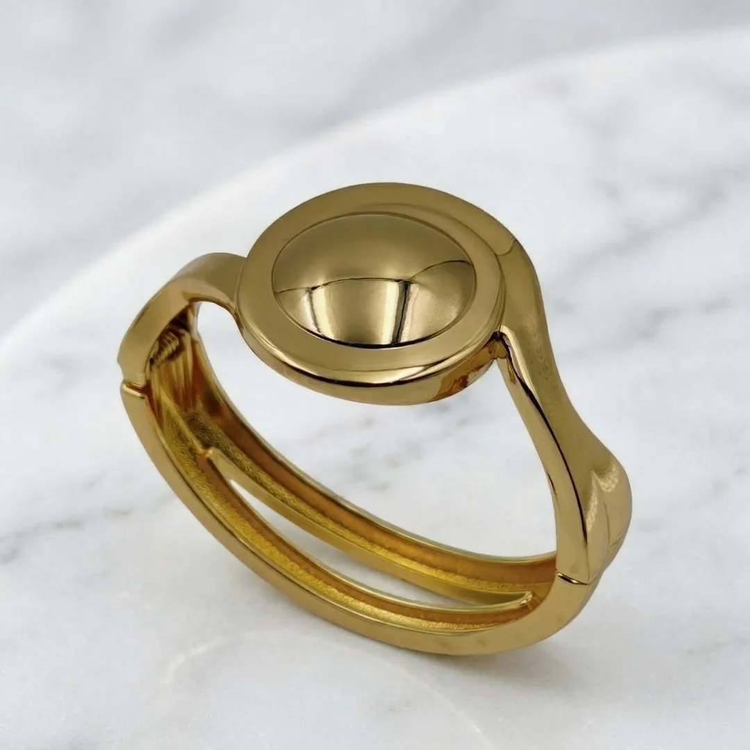 Gold Plated Oval Statement Cuff Bracelet - Designer Party Wear Jewellery