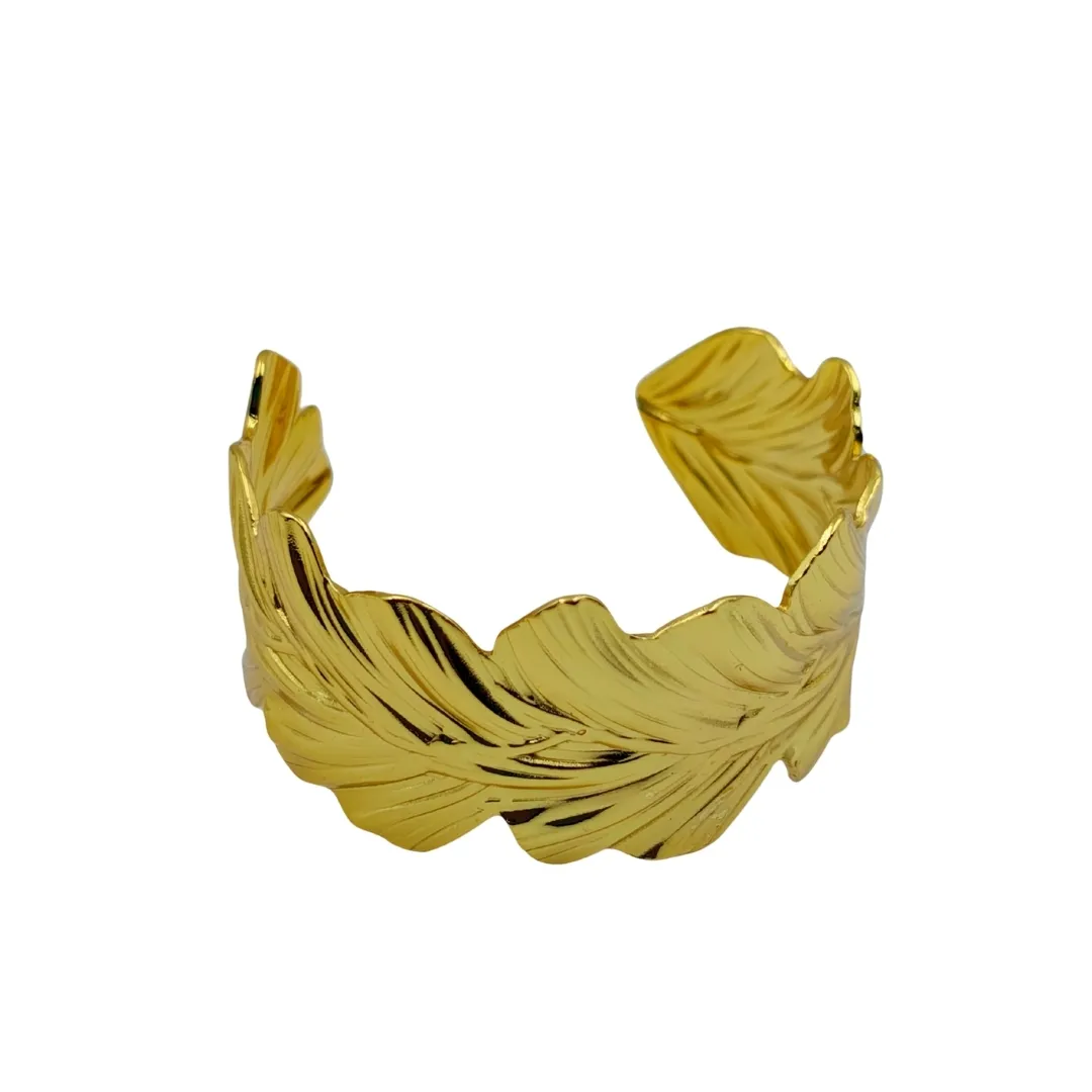 Gold Leaf Design Cuff Bracelet - Traditional Bridal Party Wear Jewellery