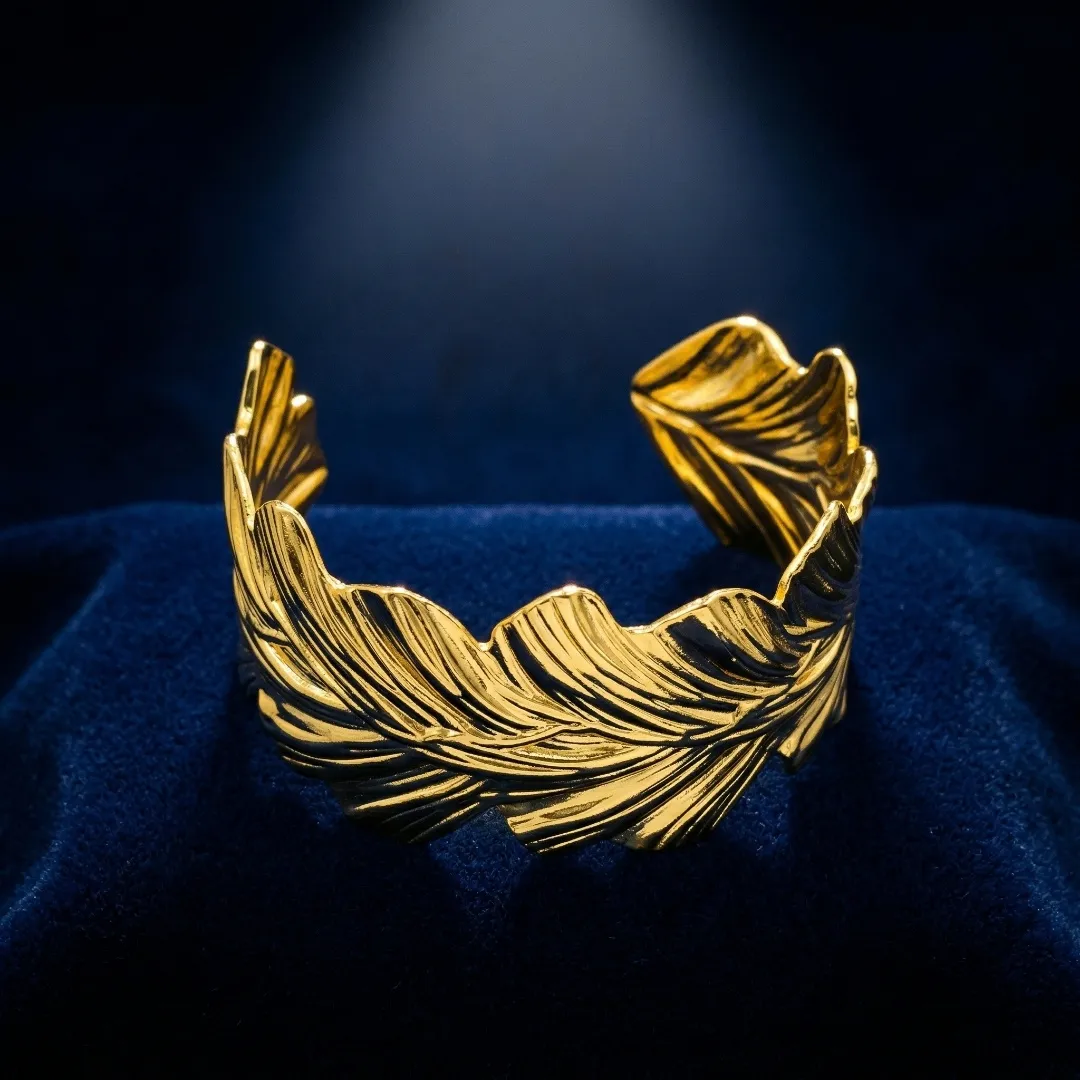 Gold Leaf Design Cuff Bracelet - Traditional Bridal Party Wear Jewellery