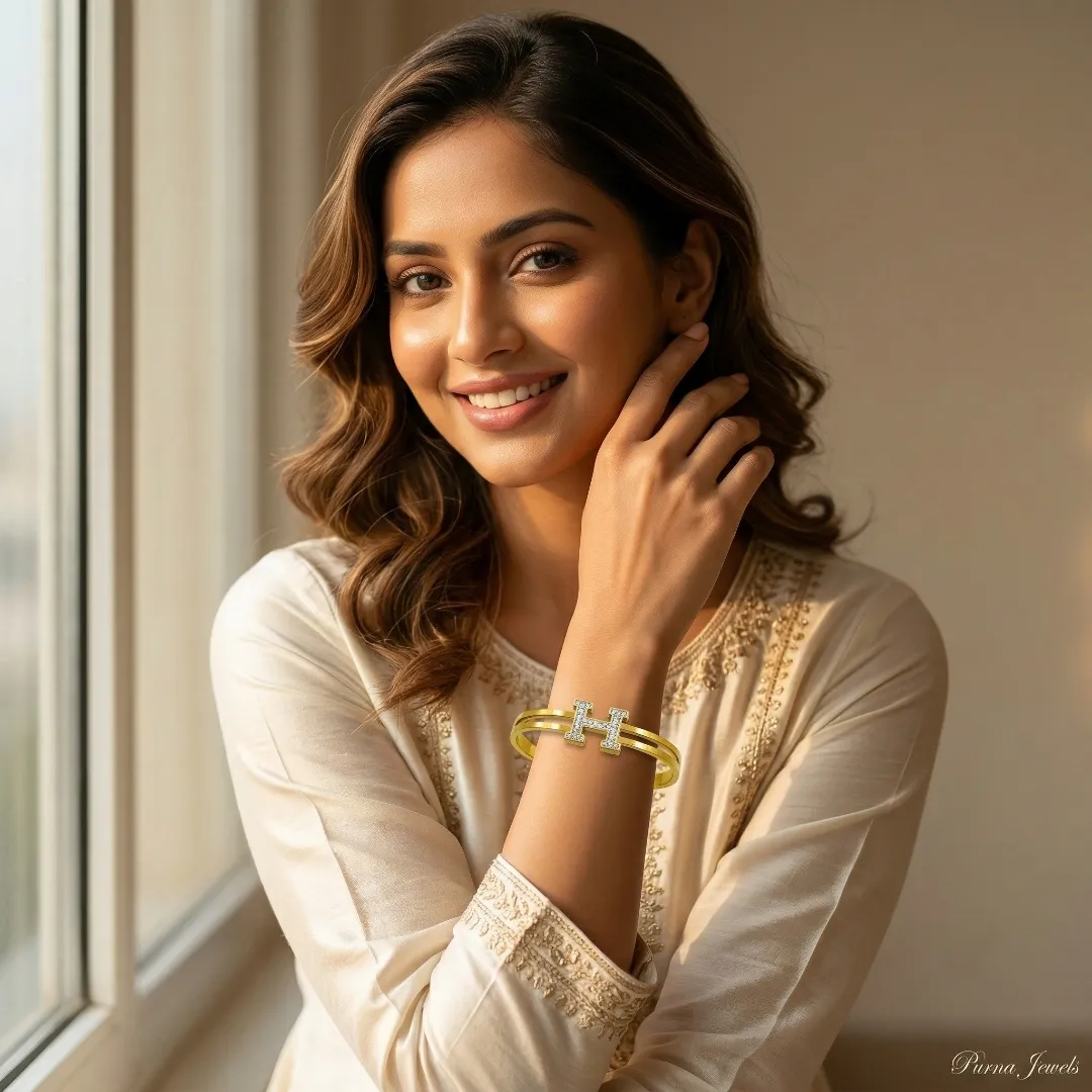 Gold AD Cross Cuff Bracelet - Designer Party Wear Fashion Jewellery