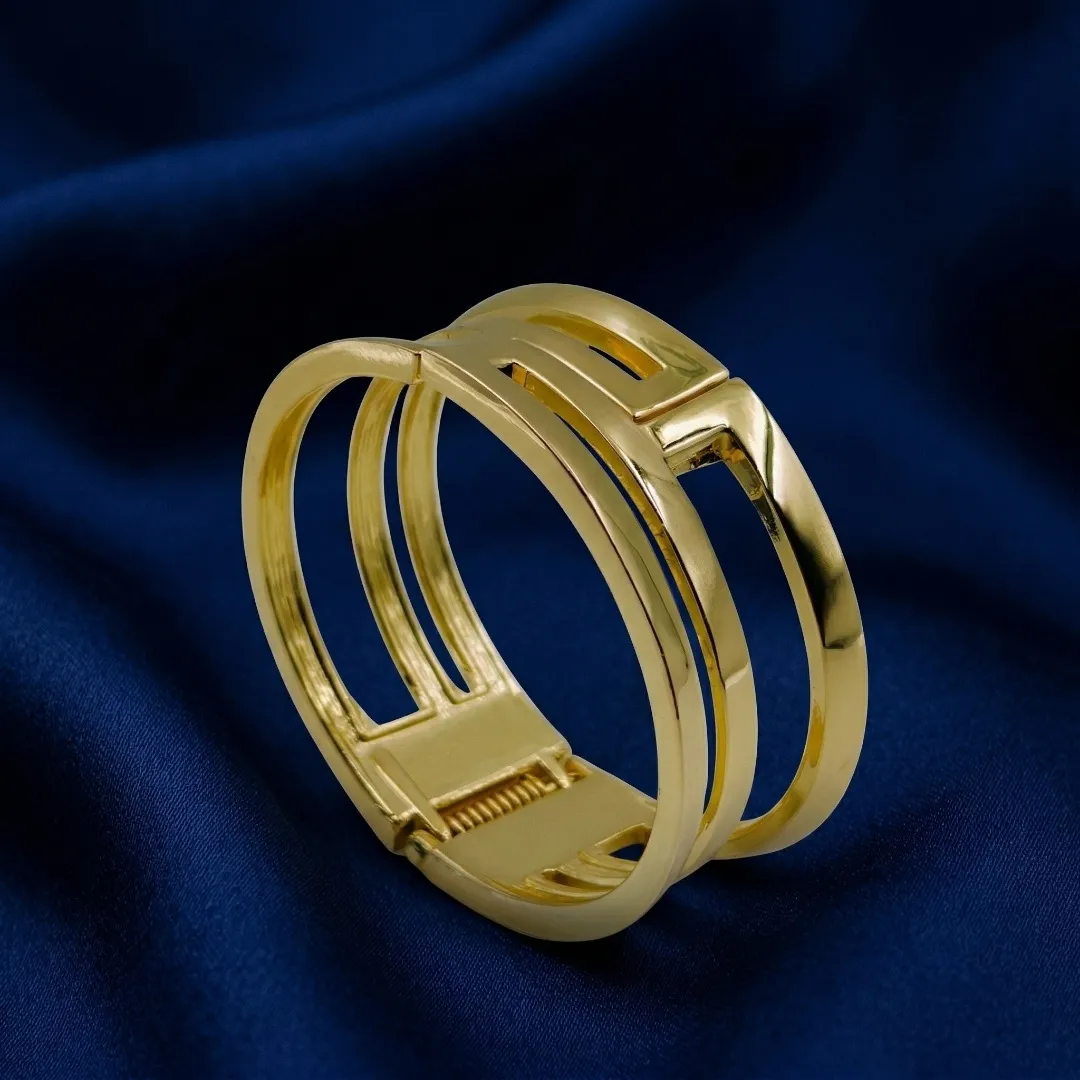 Gold Plated Geometric Cuff Bracelet - Designer Party Wear Fashion Jewellery