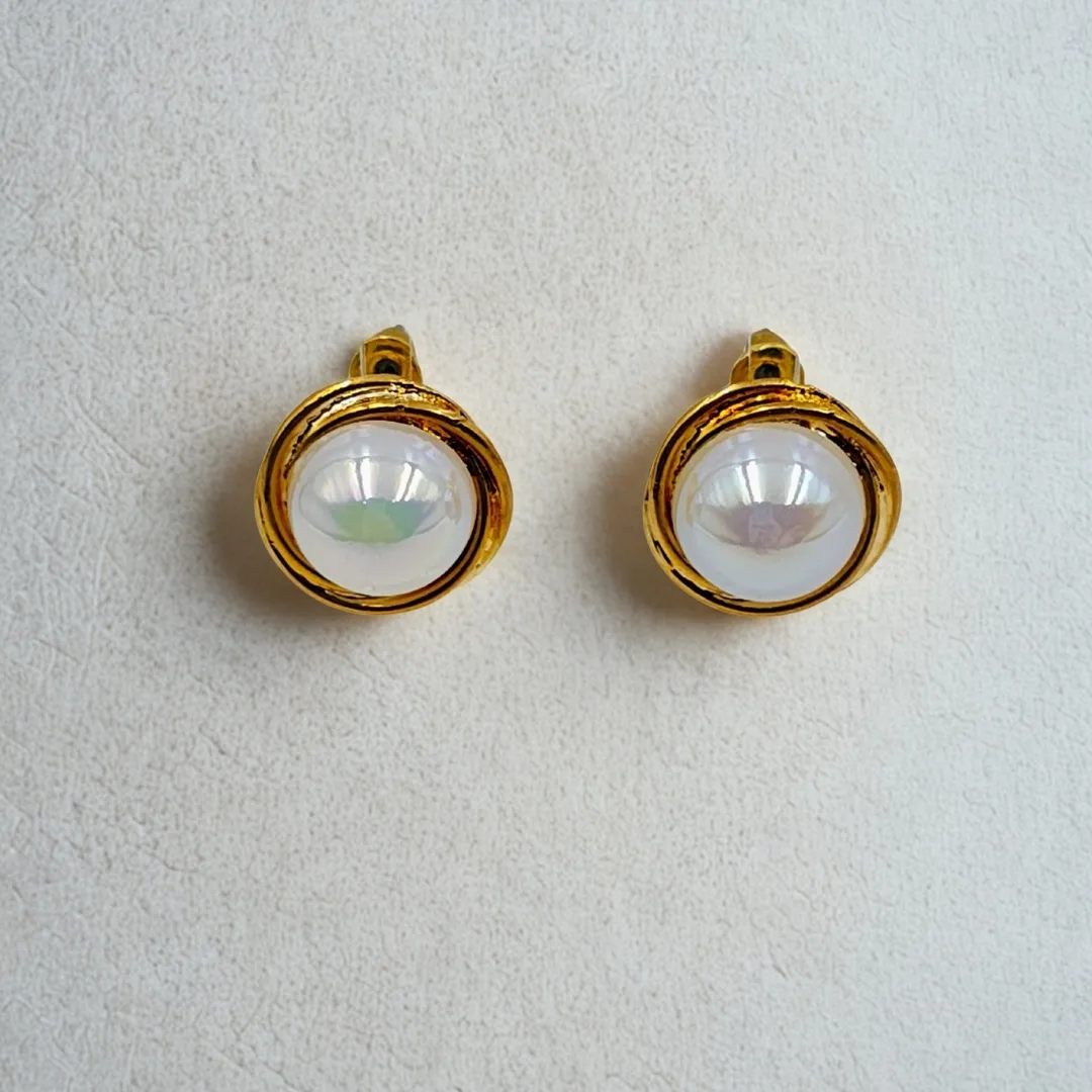 Gold Pearl Stud Earrings - Classic Bridal Party Wear Fashion Jewellery