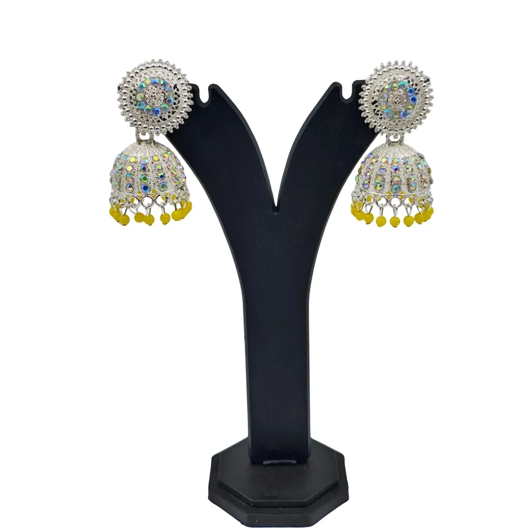 Silver Multicolor AD Stone Jhumka Earrings - Bridal Party Wear Traditional Jewellery