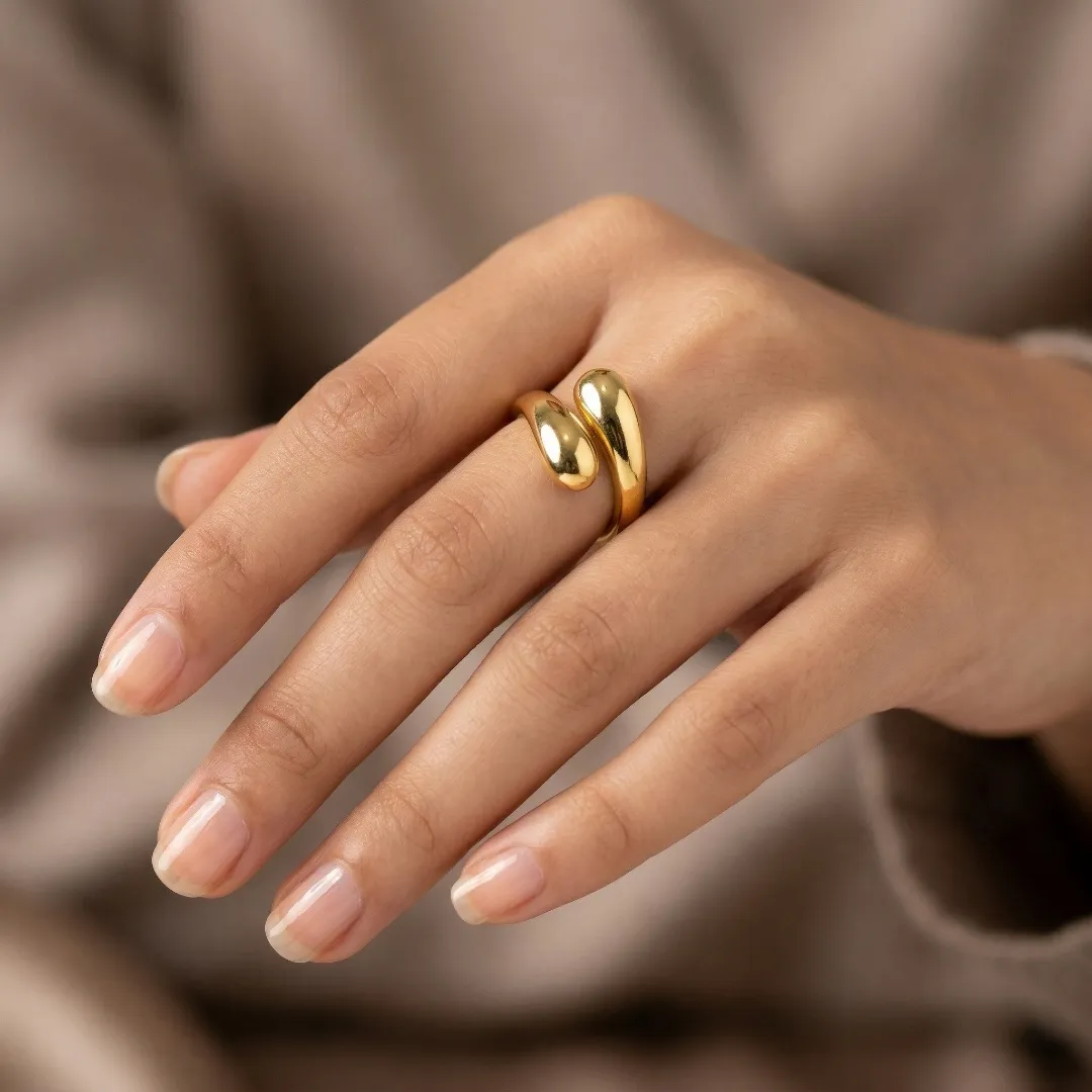 Minimal Open Wrap Ring – Stainless Steel 18K Gold Plated Modern Designer Jewellery