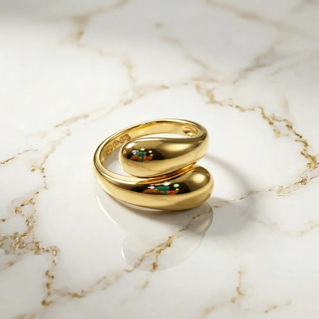 Gold Plated Chunky Curved Ring - Minimalist Designer Fashion Jewellery for Women