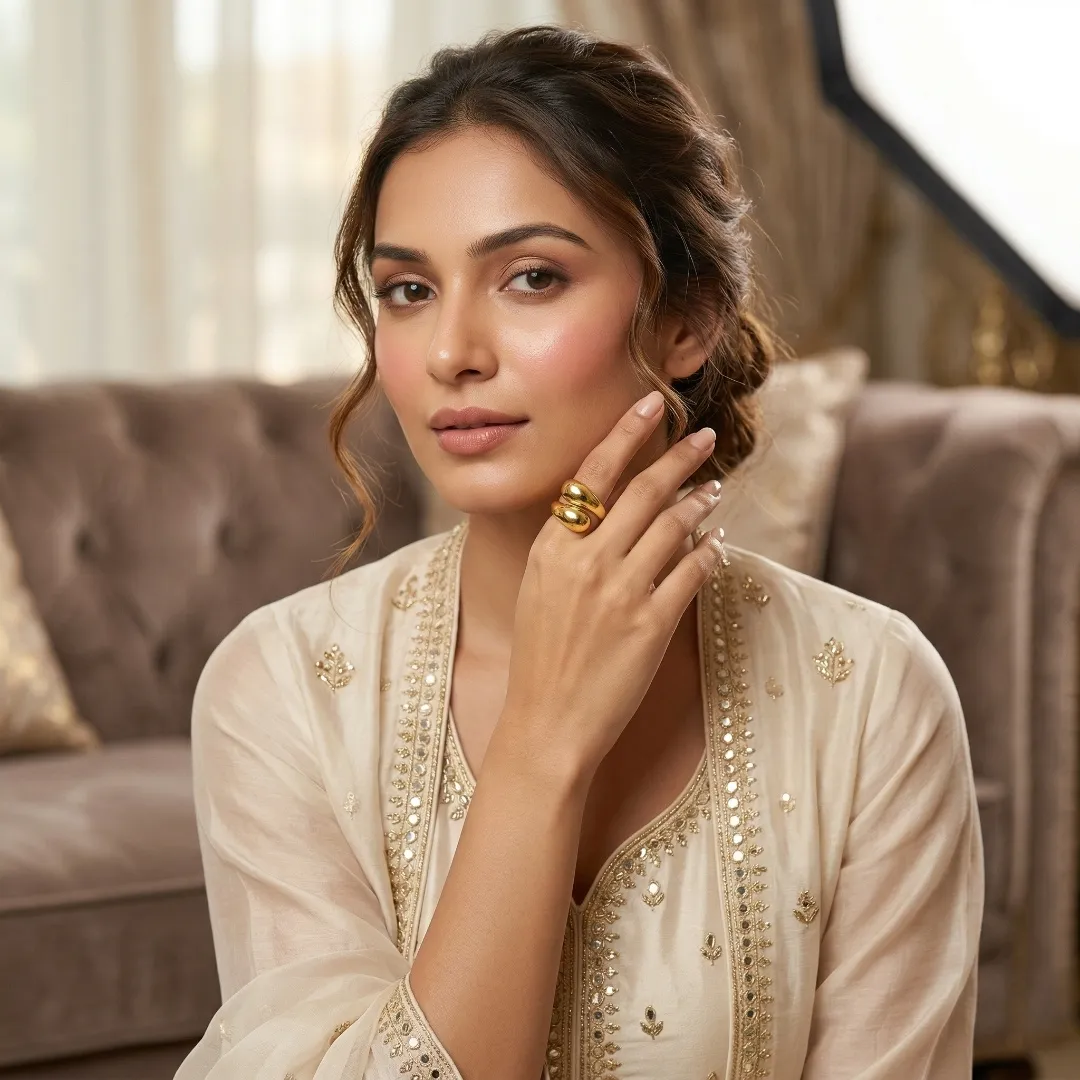 Gold Plated Chunky Curved Ring - Minimalist Designer Fashion Jewellery for Women