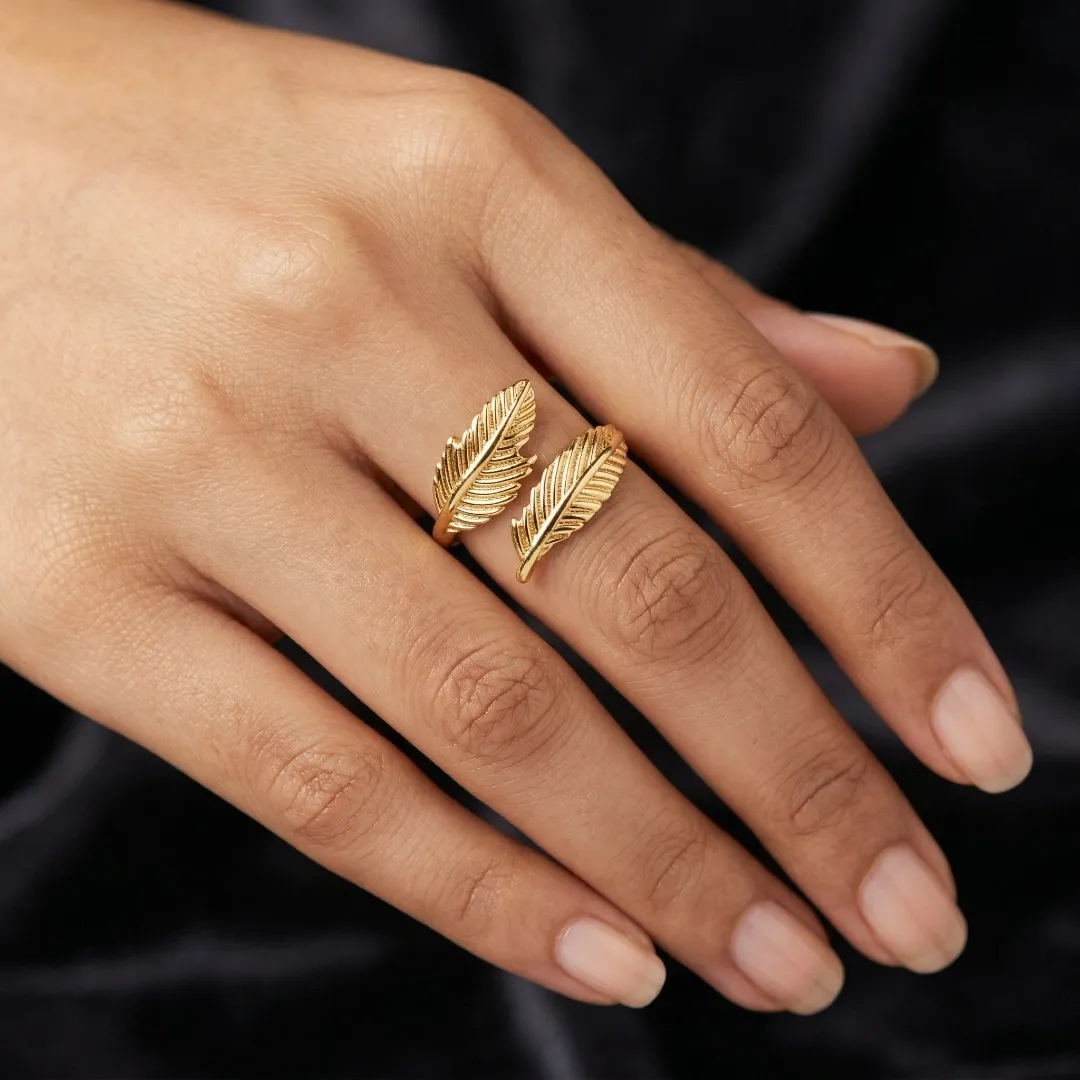 Gold Leaf Wrap Ring - Statement Designer Fashion Jewellery for Women