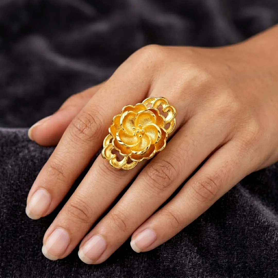 Gold Floral Statement Ring - Traditional Designer Fashion Jewellery for Women