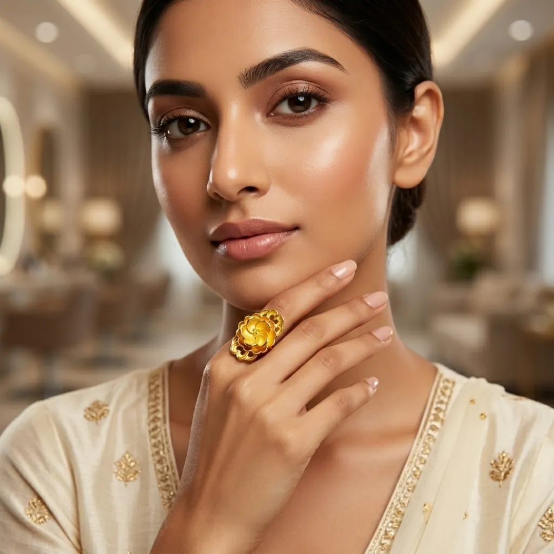 Gold Floral Statement Ring - Traditional Designer Fashion Jewellery for Women