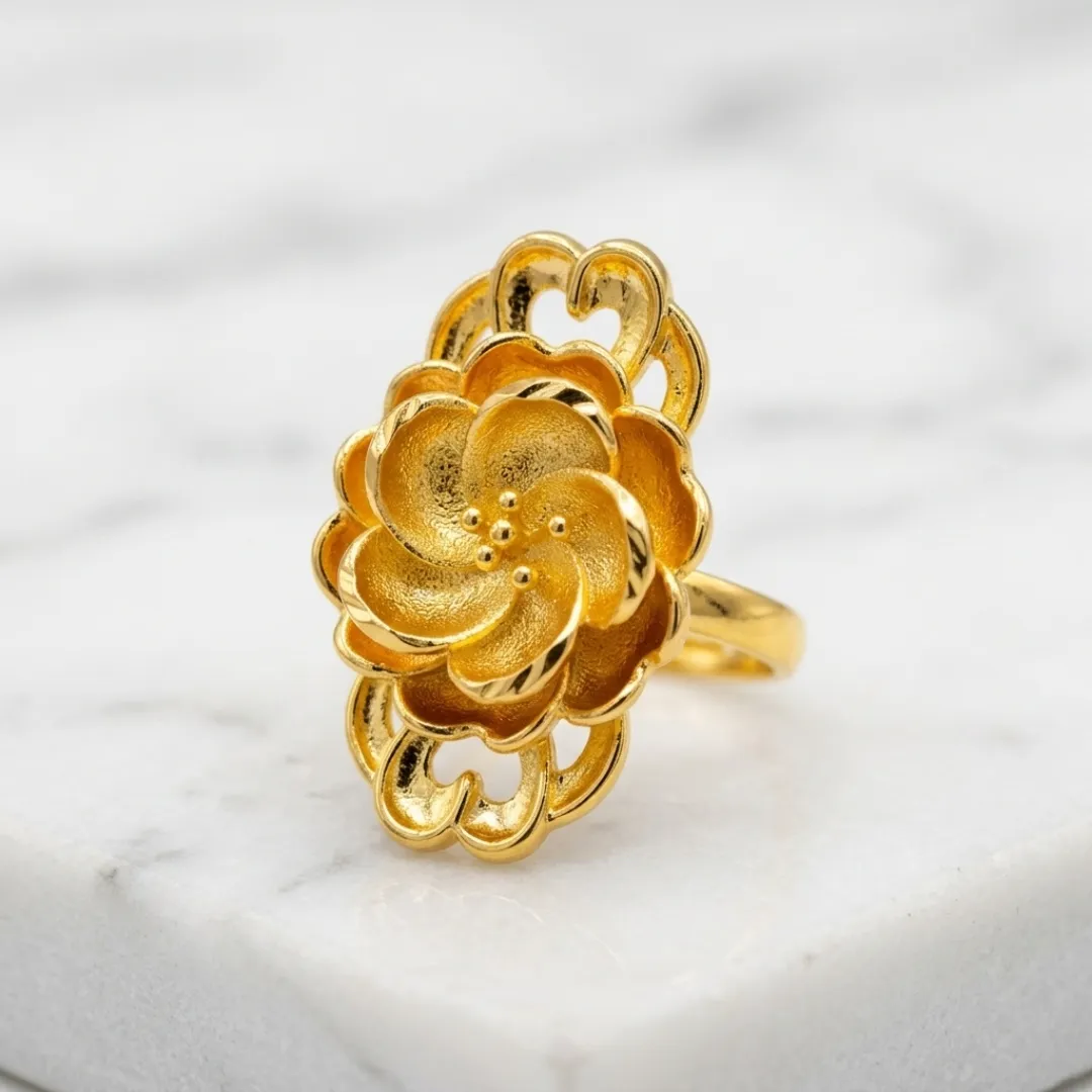 Gold Floral Statement Ring - Traditional Designer Fashion Jewellery for Women