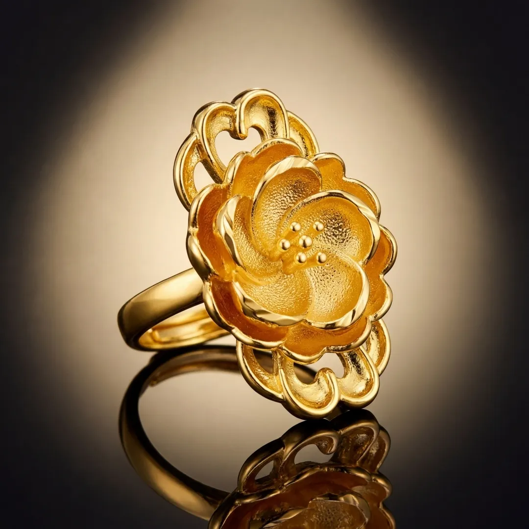Gold Floral Statement Ring - Traditional Designer Fashion Jewellery for Women