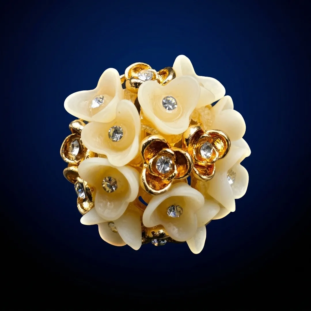 Kundan Floral Cluster Ring - Traditional Designer Fashion Jewellery for Bridal Wear