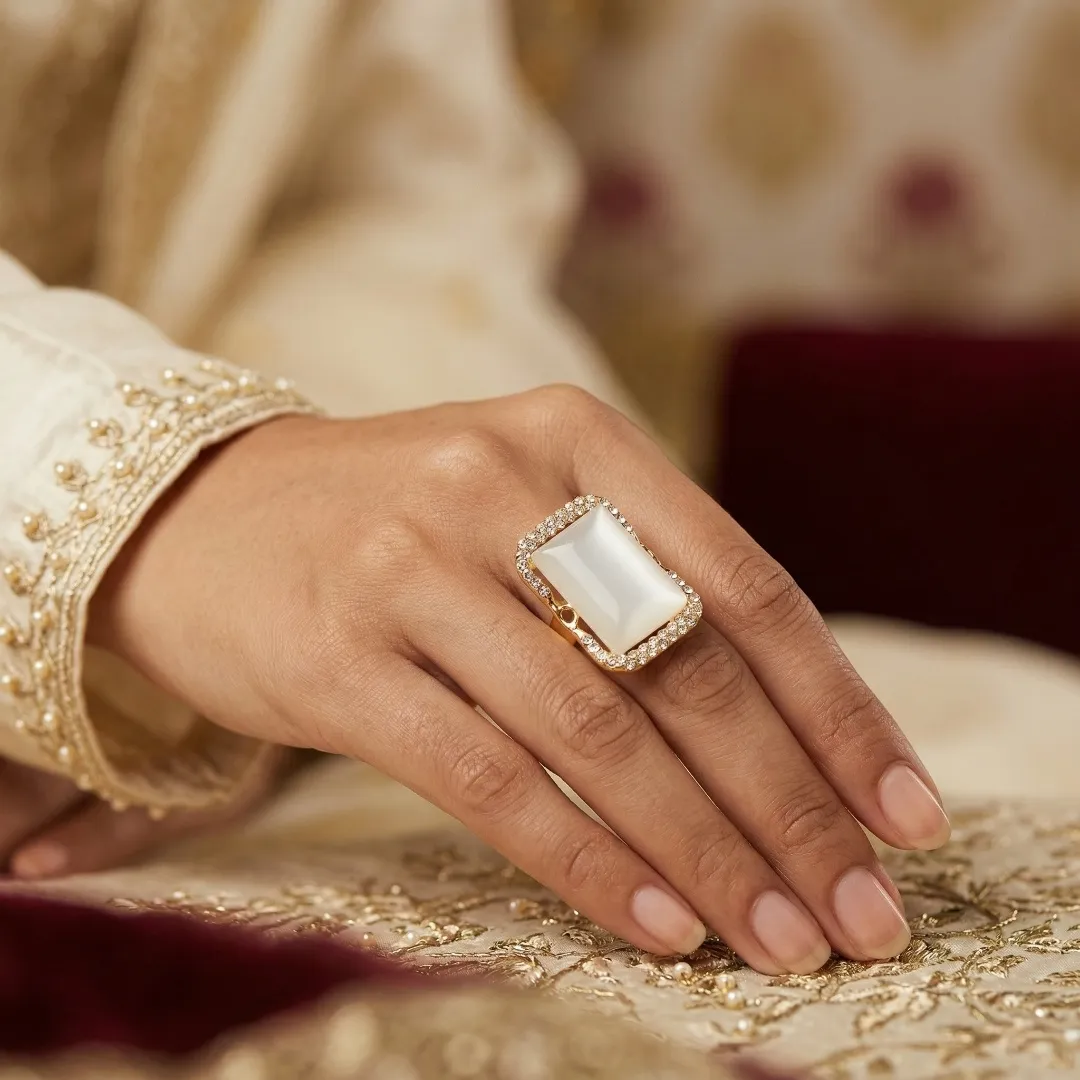 White Stone AD Cocktail Ring - Designer Fashion Jewellery for Bridal & Party Wear