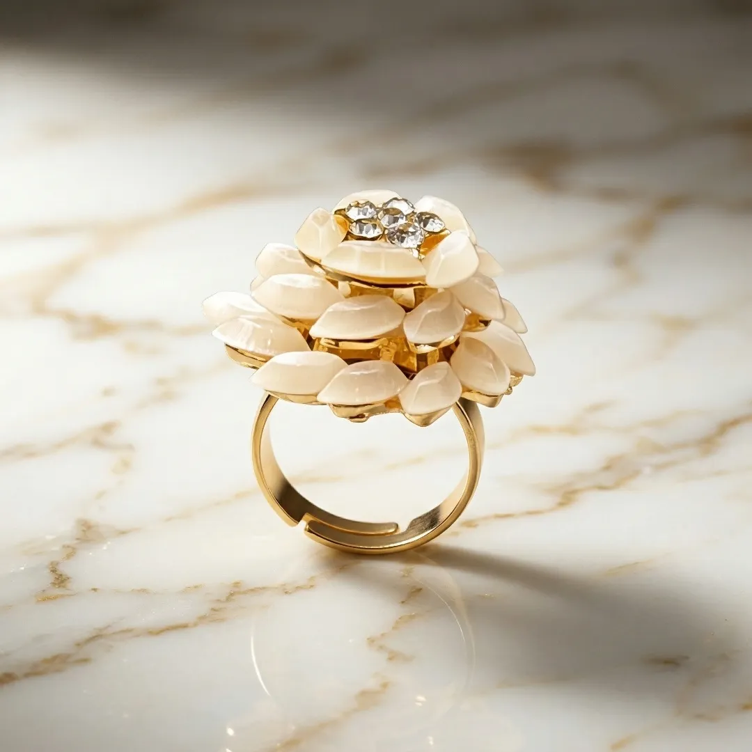 White Floral Bloom AD Ring - Designer Fashion Jewellery for Bridal & Festive Wear