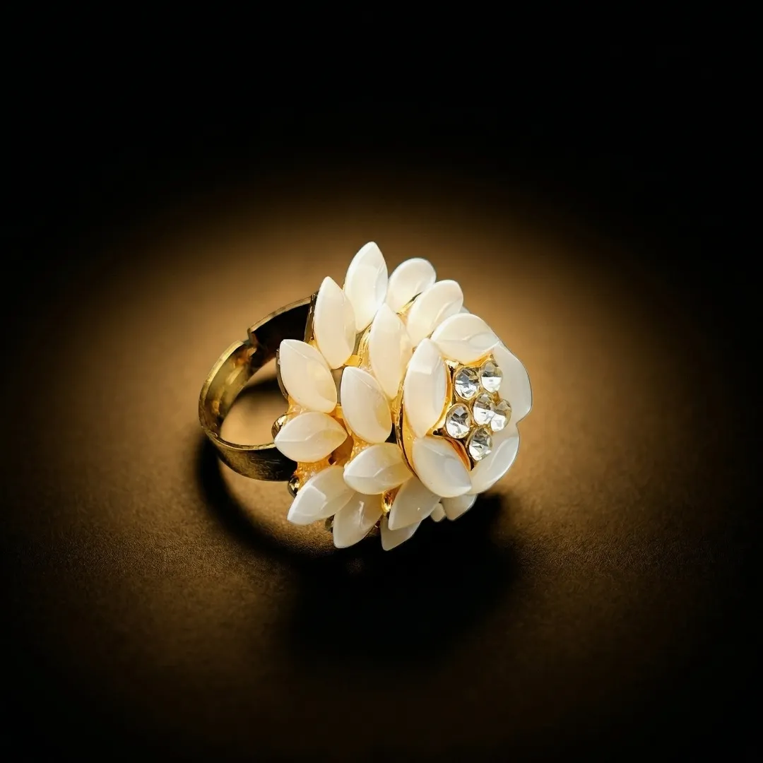 White Floral Bloom AD Ring - Designer Fashion Jewellery for Bridal & Festive Wear