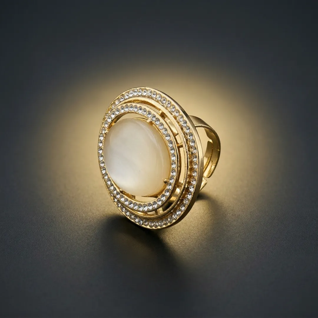 Cream Stone AD Halo Ring - Designer Fashion Jewellery for Bridal & Party Wear