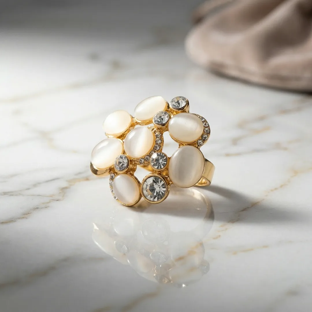 White Pearl AD Cluster Ring - Designer Fashion Jewellery for Bridal & Party Wear