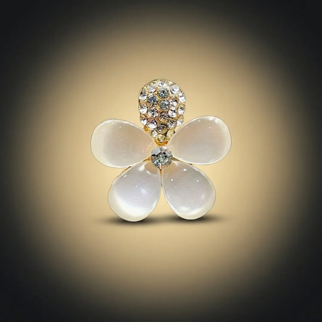 White Pearl Flower AD Ring - Designer Fashion Jewellery for Bridal & Party Wear