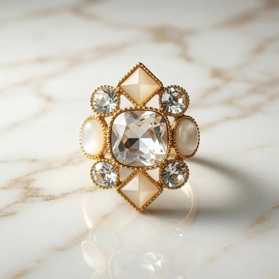 Kundan Fusion AD Cocktail Ring - Designer Fashion Jewellery for Bridal & Party Wear
