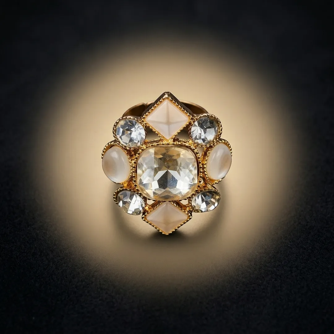 Kundan Fusion AD Cocktail Ring - Designer Fashion Jewellery for Bridal & Party Wear