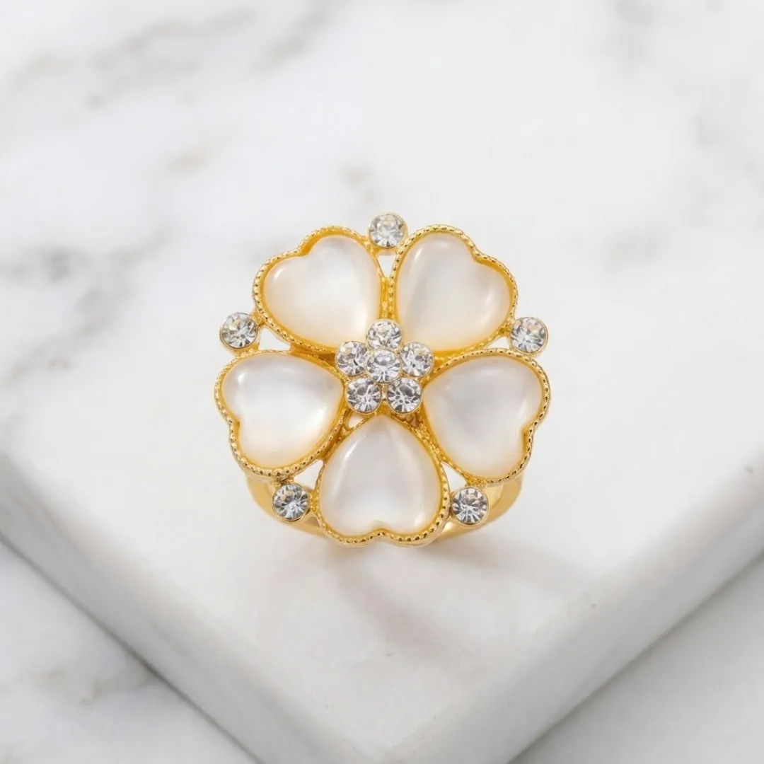 White Pearl Kundan Cluster Ring - Traditional Designer Fashion Jewellery for Bridal Wear