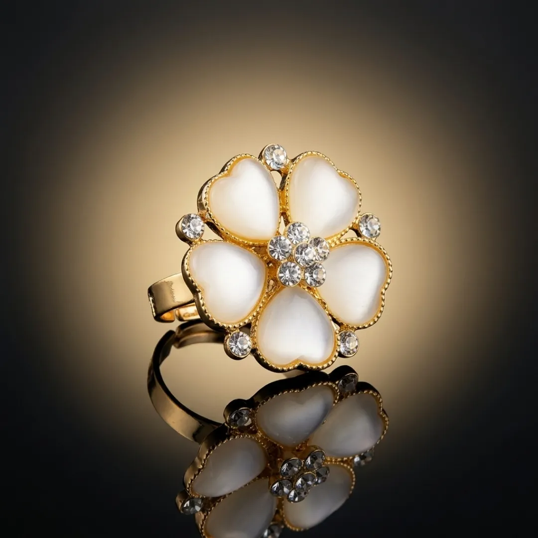 White Pearl Kundan Cluster Ring - Traditional Designer Fashion Jewellery for Bridal Wear