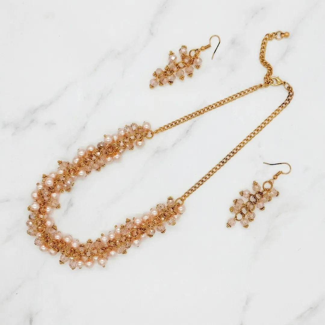 Rose Gold Pearl Beaded Necklace Set - Designer Fashion Jewellery for Bridal & Party Wear