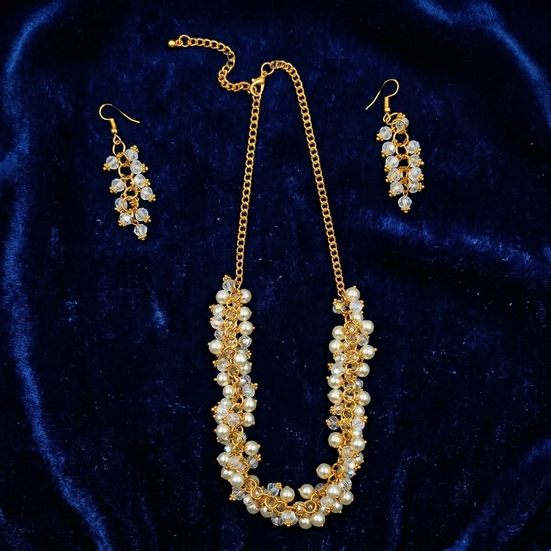 White Pearl AD Crystal Long Necklace Set - Designer Fashion Jewellery for Bridal & Party Wear