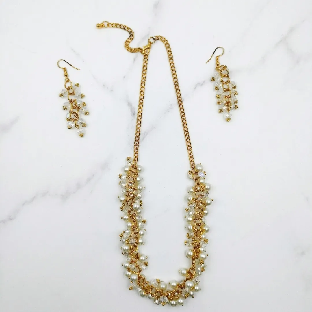 White Pearl AD Crystal Long Necklace Set - Designer Fashion Jewellery for Bridal & Party Wear