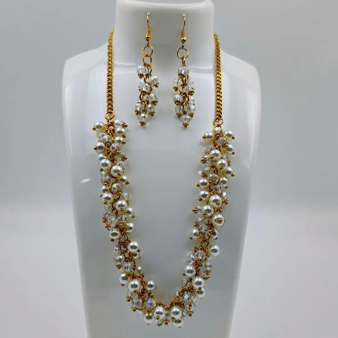 White Pearl AD Crystal Long Necklace Set - Designer Fashion Jewellery for Bridal & Party Wear