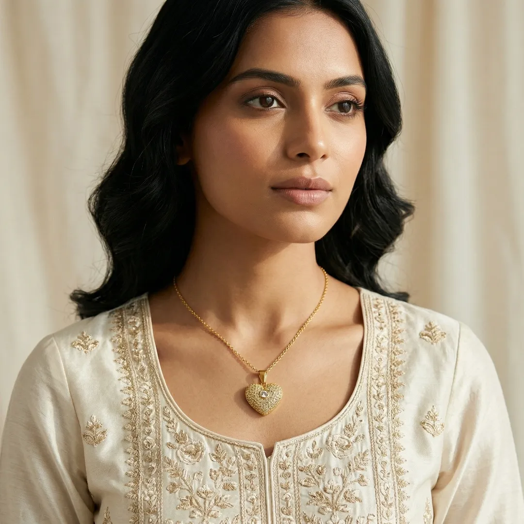 Gold Heart AD Pendant Necklace - Designer Fashion Jewellery for Bridal & Daily Wear