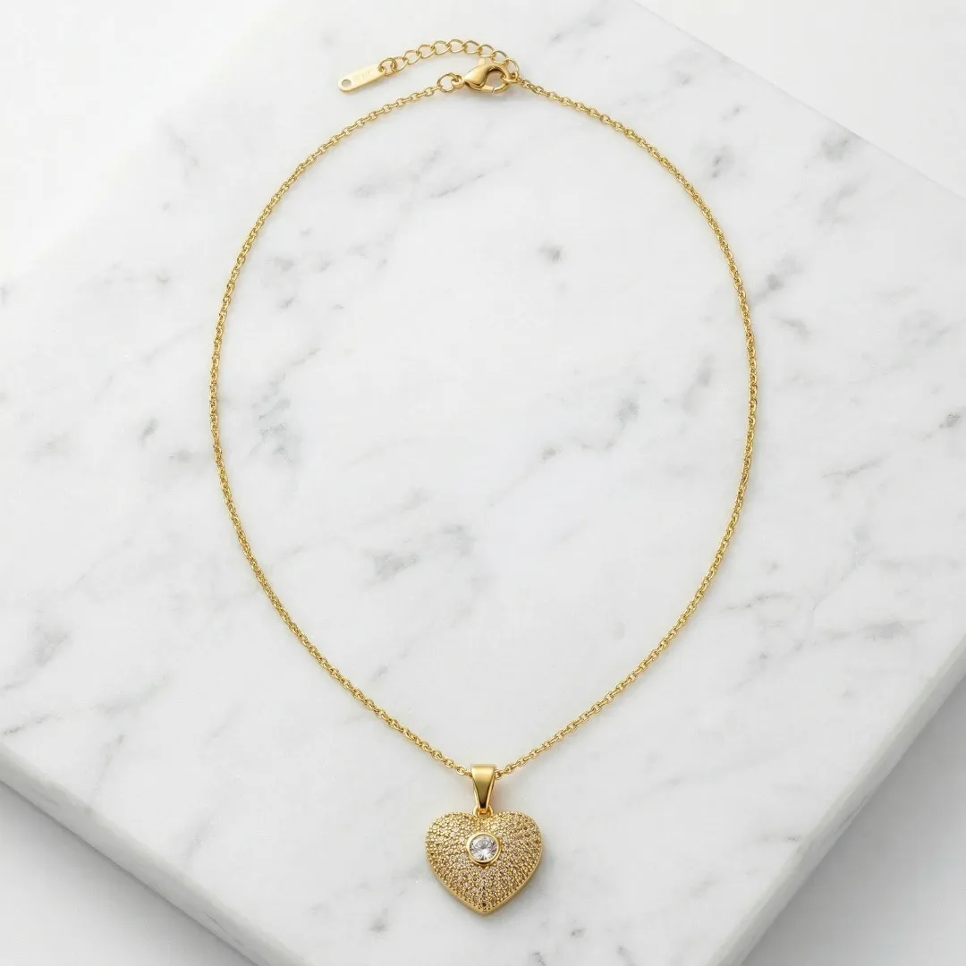 Gold Heart AD Pendant Necklace - Designer Fashion Jewellery for Bridal & Daily Wear