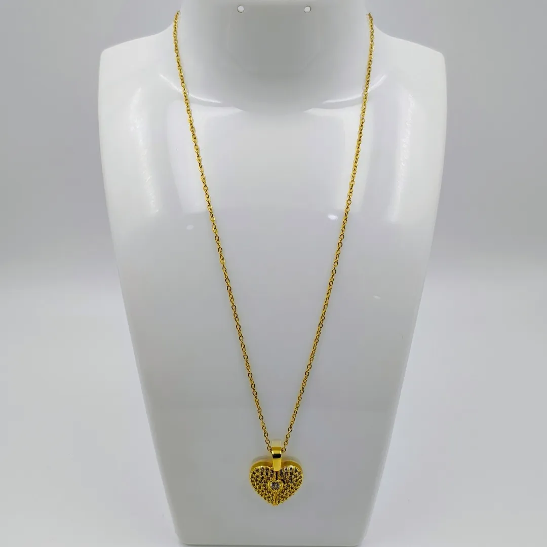 Gold Heart AD Pendant Necklace - Designer Fashion Jewellery for Bridal & Daily Wear