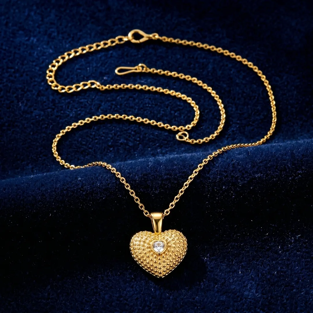 Gold Heart AD Pendant Necklace - Designer Fashion Jewellery for Bridal & Daily Wear