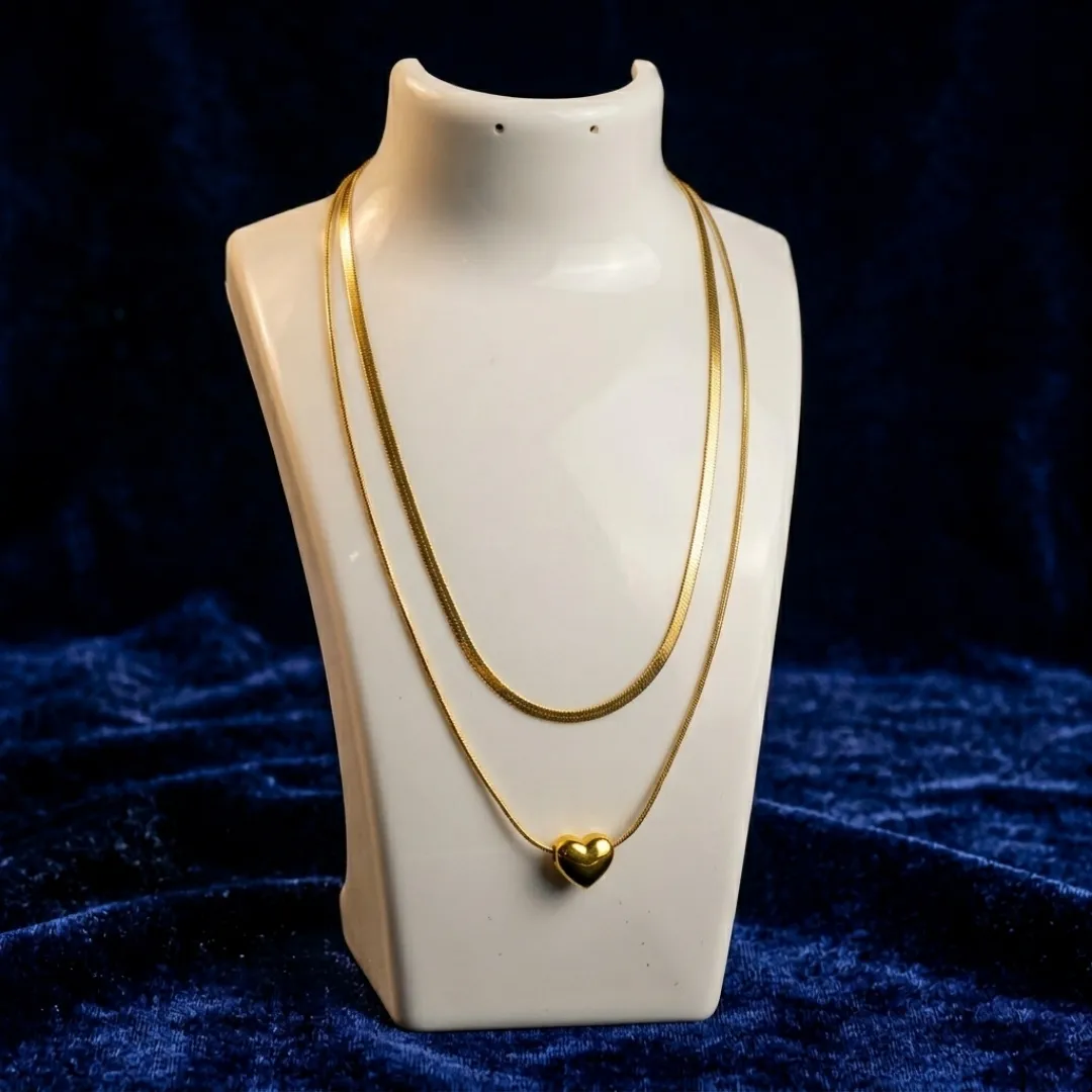 Gold Heart Layered Chain Necklace - Designer Fashion Jewellery for Casual & Party Wear