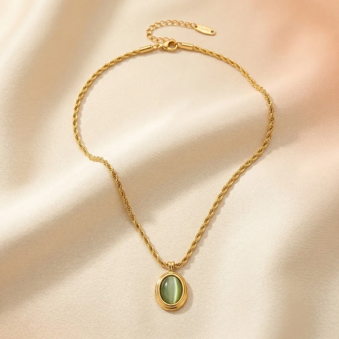 Green Stone Gold Pendant Necklace - Designer Fashion Jewellery for Casual & Party Wear