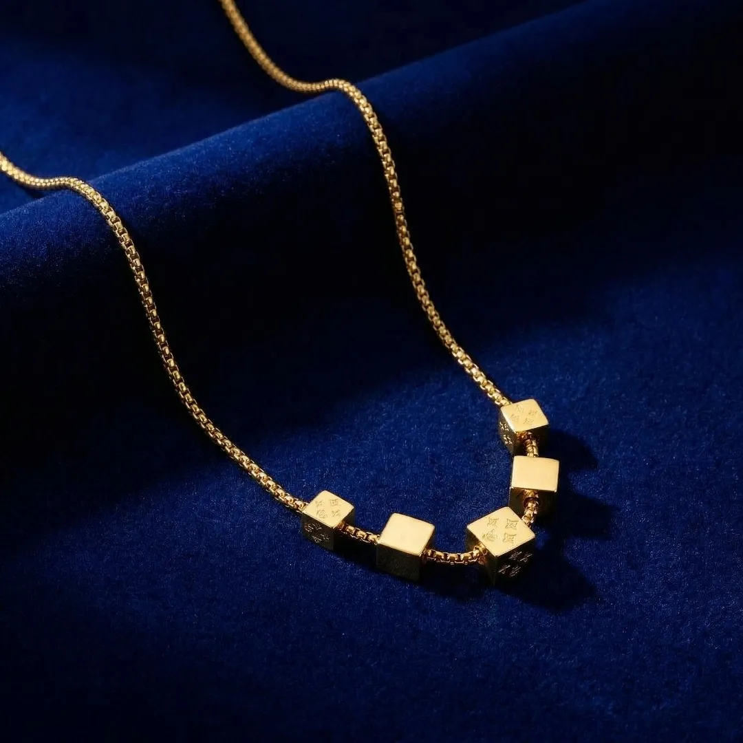 Gold Cube Geometric Necklace - Contemporary Designer Fashion Jewellery for Casual & Party Wear