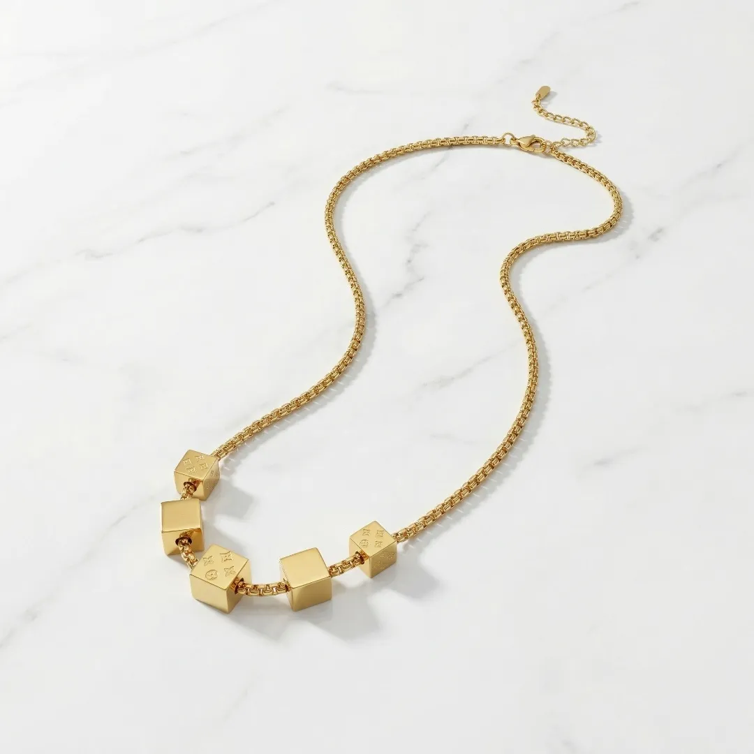 Gold Cube Geometric Necklace - Contemporary Designer Fashion Jewellery for Casual & Party Wear