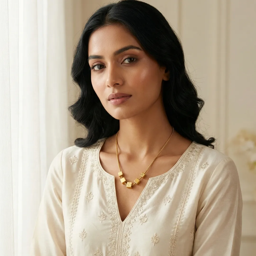 Gold Cube Geometric Necklace - Contemporary Designer Fashion Jewellery for Casual & Party Wear