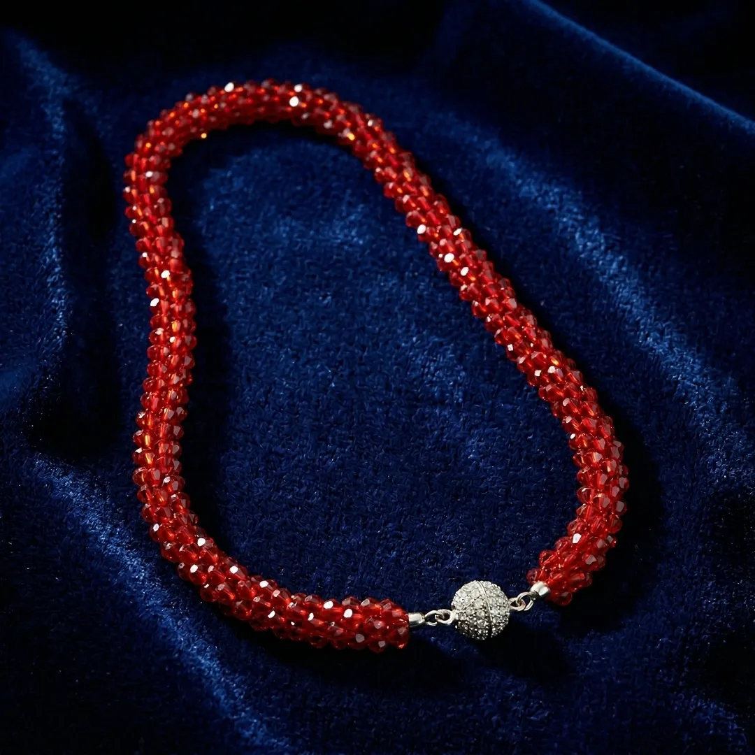 Red Beaded Traditional Necklace with Magnetic Lock - Designer Fashion Jewellery for Bridal & Festive Wear
