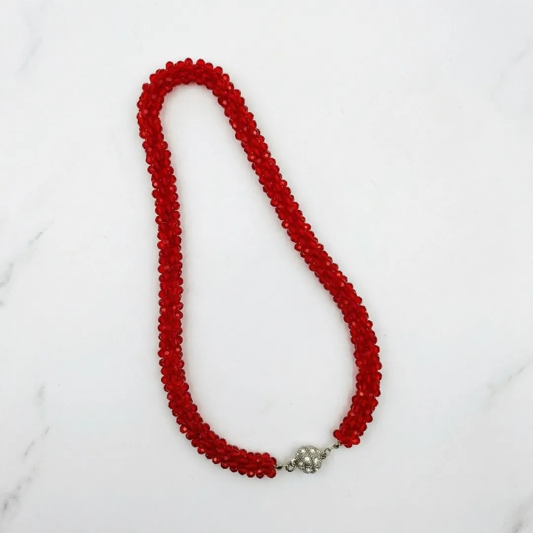 Red Beaded Traditional Necklace with Magnetic Lock - Designer Fashion Jewellery for Bridal & Festive Wear