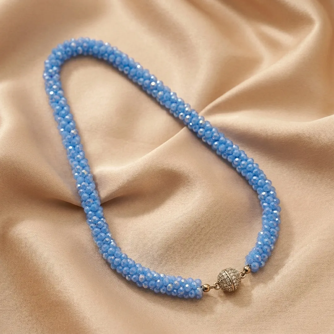 Blue Beaded Traditional Necklace with Magnetic Lock - Designer Fashion Jewellery for Bridal & Party Wear