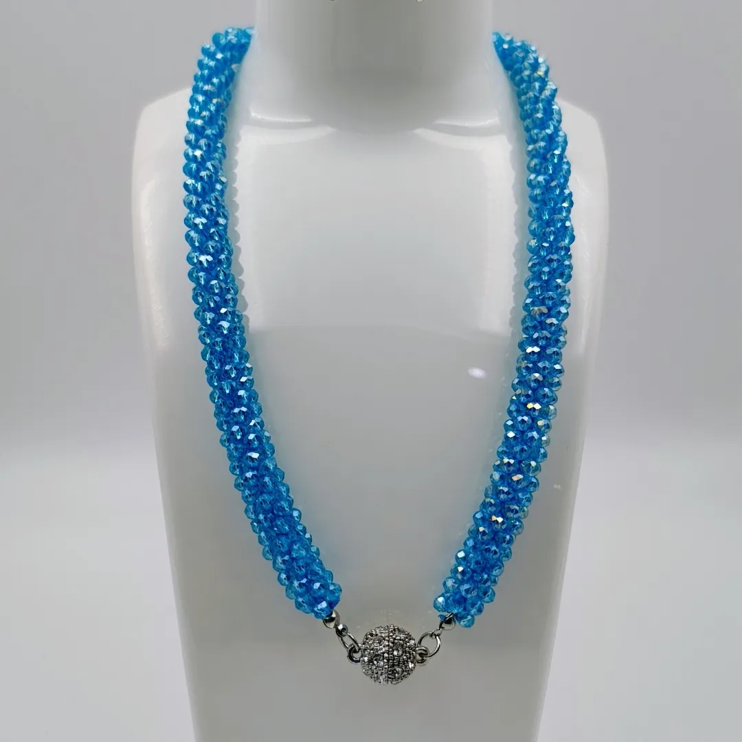 SkyBlue Beaded Traditional Necklace with Magnetic Lock - Designer Fashion Jewellery for Bridal & Party Wear 