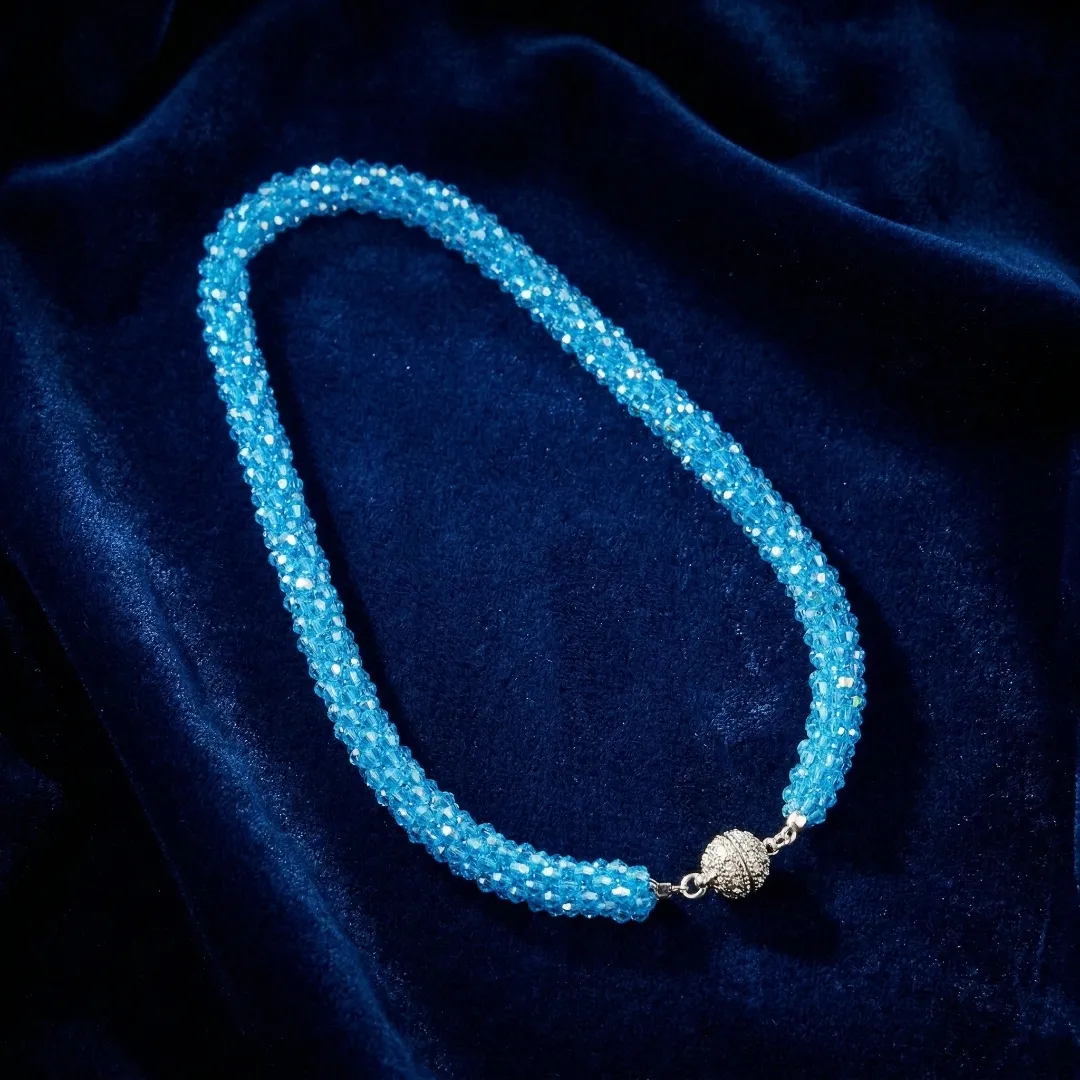 SkyBlue Beaded Traditional Necklace with Magnetic Lock - Designer Fashion Jewellery for Bridal & Party Wear 