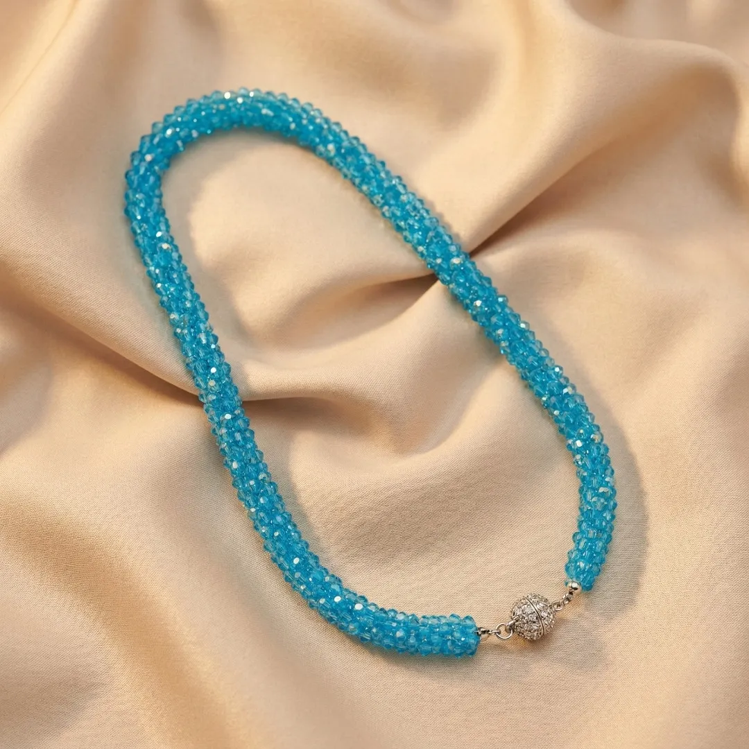 SkyBlue Beaded Traditional Necklace with Magnetic Lock - Designer Fashion Jewellery for Bridal & Party Wear 