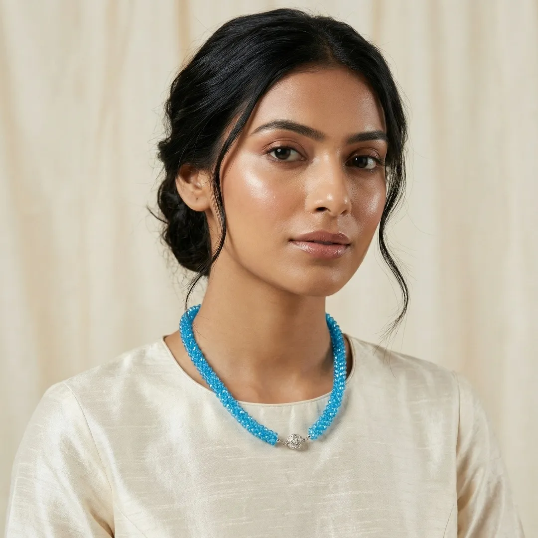 SkyBlue Beaded Traditional Necklace with Magnetic Lock - Designer Fashion Jewellery for Bridal & Party Wear 