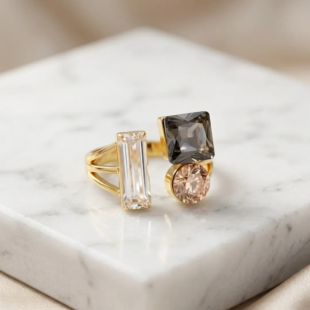 Contemporary Gold Plated Multi-Crystal Ring - Designer Party Wear Fashion Jewellery