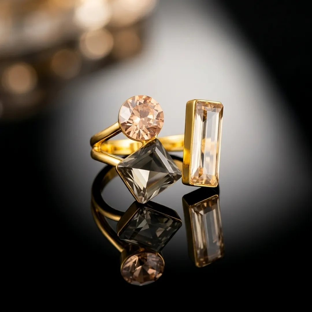 Contemporary Gold Plated Multi-Crystal Ring - Designer Party Wear Fashion Jewellery